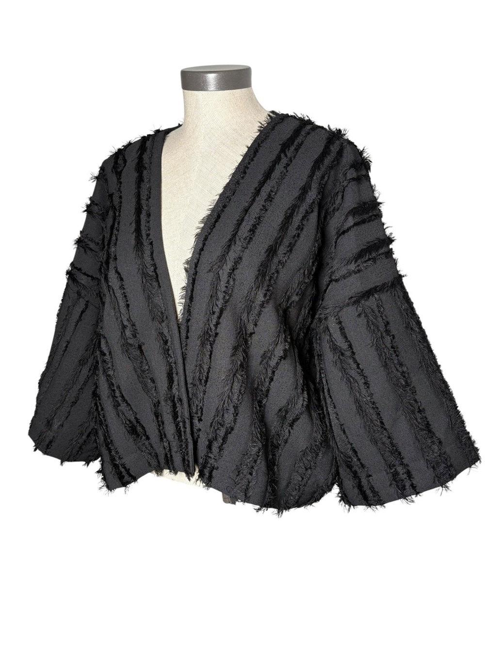 A New Day Black Fringe Textured Open Front Boho Jacket OSFM